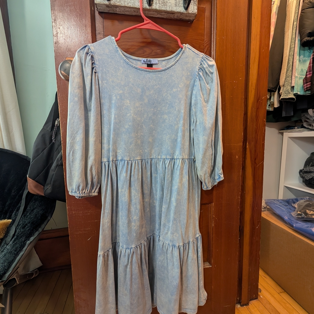 Charming Sky Blue Kids Dress with Puff Sleeves